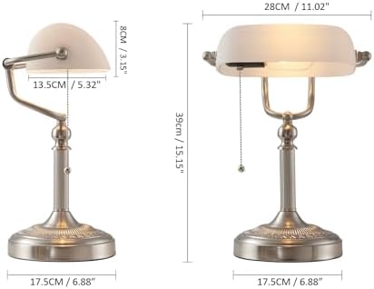 White Matted Glass Bankers Desk Lamp,Sand Nickel Base