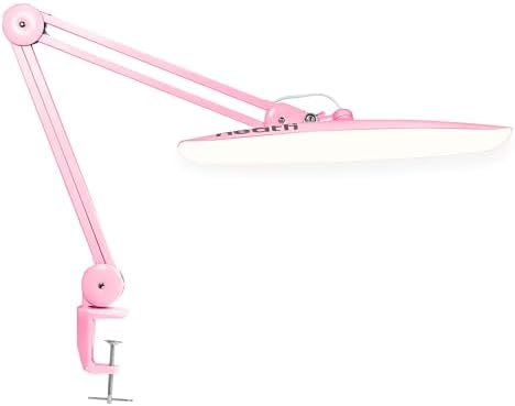 Neatfi XL 2200 Lumens 20W LED Desk Lamp with Clamp – Adjustable Color Temperature | 4-Level Dimmable Light | Home Office, Crafts & Workbench | 20-Inch Wide Head (Pink, CCT with Clamp)