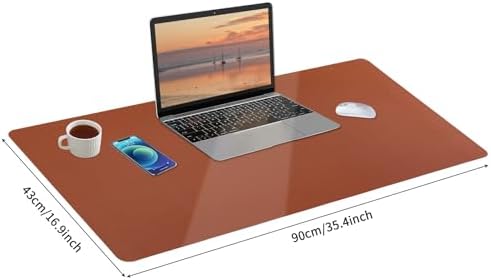 Bloss Brown Leather Desk Pad Protector, Office Desk Mat, Large Mouse Pad, Non-Slip PU Leather Desk Blotter, Laptop Desk Pad, Waterproof Desk Writing Pad for Office and Home (,35.4" x 17")