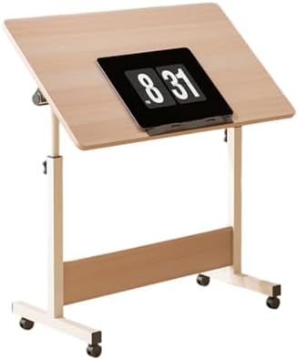 Small Standing Desk, Foldable Stand Up Desk with Wheels Mobile Computer Table Adjustable Height Desktop Sit Stand Table Workstations for Small Spaces and Home Offices(Nordic Maple)