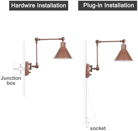 TRLIFE Wall Sconce Plug in, Dimmable Wall Sconce with Switch Swing Arm Wall Lights Plug in Wall Mounted Light Wall Sconces Lighting with 6FT Plug in Cord, E26 Base(1 Pack, Walnut Color)