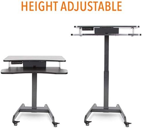 Stand Steady Cruizer Premier Rolling Electric Podium Desk - Height Adjustable, Mobile Standing Desk with Wheels, Keyboard Tray, Programmable Control, Compact Design for Office, School, Home (Black)