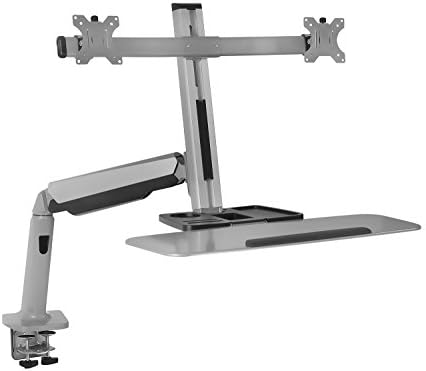Mount-It! Dual Monitor Arm Desk Mount Sit-Stand Workstation, Clamp Base