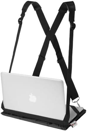 Laptop Harness - Wearable Laptop Stand for Up to 14" Laptops, Tablets & E-Readers - Adjustable Straps, Includes Memory Foam Mouse Pad (14 Inch)