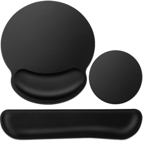 Mouse Pad with Wrist Rest & Keyboard Wrist Rest Set, Black