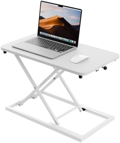Standing Desk Converter 24 Inch, Height Adjustable Sit to Stand Desk Riser, Ergonomic Desktop Workstation for Laptop and Single Monitor, Home Office Computer Desk Riser-White