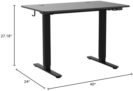 Cubiker 40 x 24 Inch Standing Desk, Stand up Height Adjustable Home Office Electric Table, Sit Stand Desk with Splice Board, Black Frame & Black Desktop