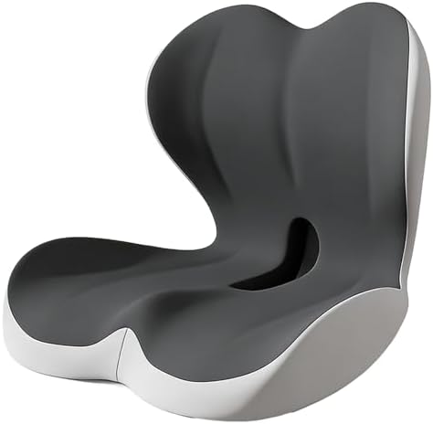 Orthopedic Cushion L-Shaped Memory Foam Seat Cushion, Ergonomic Office Chair Cushion with Lumbar Support for Desk, Car, Wheelchair (C-Black Grey)