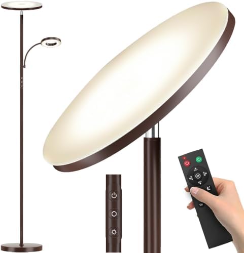 marctronic Warm Brown Floor Lamp, 42W 4000LM Super Bright, Stepless Dimmable & Memory Function, Standing Reading Lamp with Remote & Touch Control for Living Room/Bedroom
