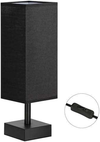 aooshine Small Bedside Table Lamp for Bedroom - Square Black Fabric Shade