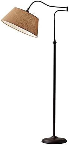 Adesso Floor Lamp, Antique Bronze & Khaki Burlap, 3-Way, 60.25”