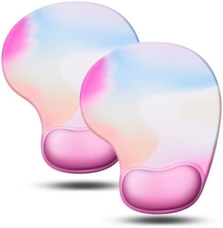 JIKIOU Ergonomic Mouse Pad with Gel Wrist Rest 2Pack,Portable Small Rainbow