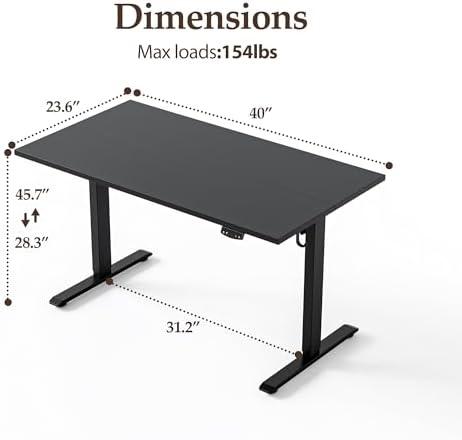 Klicelor 40 Inch Electric Standing Desk, Height Adjustable Office Desk, Sit Stand Up Computer Desk with Memory Preset, Two-Piece Desktop, Black