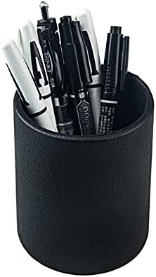 Pen Pencil Holder Cup Container PU Leather Desk Organizer Stand Decor Brush Scissor Holder Decoration Office Desk Home School (3.3" x 3.3" x 4", Black)