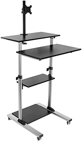Mount-It! Mobile Computer Cart with Monitor Mount for Screen up to 32", Portable Desk on Wheels, Rolling Laptop Stand Teachers, Office, Classroom, Rise up to 53", Projector, Podium, Keyboard Tray