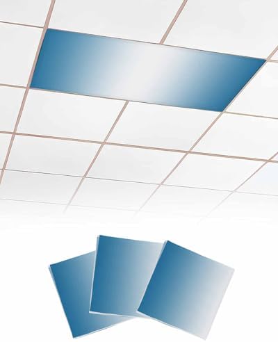 Blue Ombre Geometric Stripes Rainbow Pastel White Magnetic Fluorescent Light Covers for Ceiling Lights 2 x 4 Feet,Office Classroom Kitchen Drop Ceiling Light Covers Lighting Filters Shade 3 Packs
