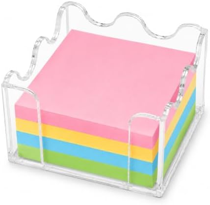 3x3 Inch Scalloped Acrylic Sticky Note Holder, Clear Cute Post It Note Dispenser, Notepad Holder with Wave Design, Thick Acrylic Desk Organizer for Office, Home, Dorm, Classroom (Crystal Clear)