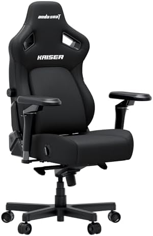 Anda Seat Kaiser 4 Large Gaming Chair for Adults - Ergonomic Black Fabric Gaming Seat with 6D Armrest, Comfortable Office Chair with Lumbar Support, Heavy Duty Wide Computer Seat