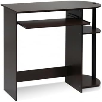 Furinno Simplistic Easy Assembly Computer Desk, With Keyboard Tray, Dark Brown/Black