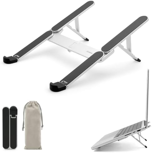 NSMO Laptop Stand – Adjustable Aluminum Portable Laptop Stand with 5-Level Height Settings, Ergonomic Design, Heat Dissipation, Non-Slip Support, Compact Travel Riser for 11”-16” Laptops
