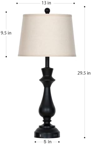 Modern Black Table Lamp for Living Room,30" Tall Bedside Lamp with USB Charging Port,3-Way Dimmable Touch Nightstand Lamp for Bedroom Desk Side Table Office,Black-1P