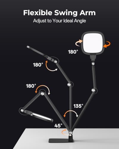 LED Desk Lamp for Home Office Video Calls, Reading, Swing Arm Task Lights