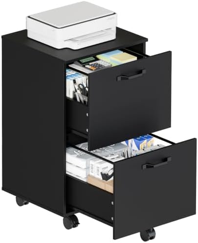 DUMOS 2 Drawer Storage Cabinet, Rolling Under Desk Storage, Black