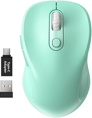 WisFox 2.4GHz Wireless Mouse for Laptop, Ergonomic 6-Button, Mint Green