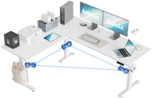 Agilestic 73 x 61 Inch L Shaped Electric Standing Desk, White