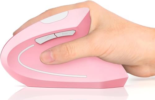Ergonomic Mouse Wireless, Rechargeable Mouse Silent for Carpal Tunnel Right Hand, 2.4GHz USB Vertical Mouse Wireless for Laptop etc, 3 Adjustable 800/1200/1600 DPI, Pink