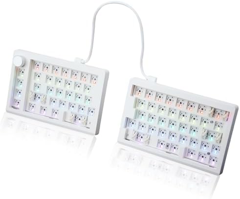 GMK70 Split Mechanical Keyboard Kit,VIA Programmable Wireless Keyboard BT5.0/2.4Ghz/Wired Alice-Layout Barebones 65% Gasket Mounted HotSwap PCB NKRO RGB Ergonomic Gaming Kit with Knob (White)