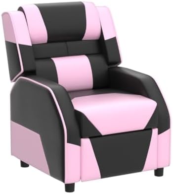 Giantex Kids Recliner, Gaming Recliner Chair with Footrest, Headrest & Lumbar Support, Ergonomic Leather Lounge Chair Toddler Furniture, Adjustable Racing Style Recliner Sofa for Boys Girls, Pink