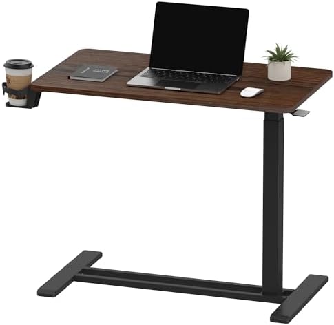 SANODESK 28''Pneumatic Adjustable Overbed Bedside Table with Hidden Casters