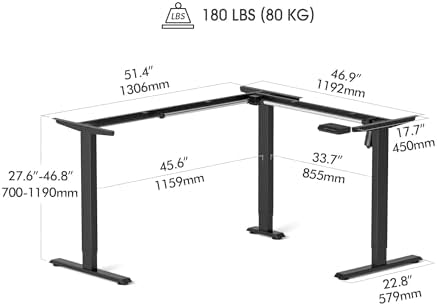 FEZIBO 63" x 48" L-Shaped Standing Desk - Adjustable Corner Desk, L-Shaped Adjustable Desk with Splice Board, Rustic-Brown