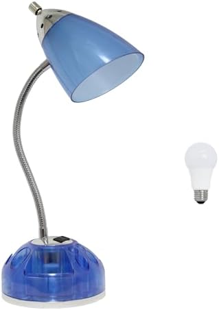 Simple Designs LD1015-CBL-LB 19.5" Flossy Organizer Desk Lamp with Charging Outlet Lazy Susan Base and LED Bulb, Blue