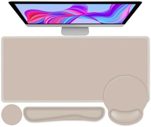 4 PCS Mouse Pad Desk Mat Protector, Keyboard Wrist Rest + Comfortable Mouse Pad Wrist Rest +Coaster, Large Gaming Mousepad for Computer Laptop, 35.4"X 15.7" Deskpad for Office Home I Apricot