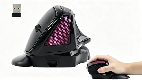 Ergonomic mouse, Wireless Vertical mouse, RGB Light ,Human Engineering, Gaming, 6 buttons, 2.4G ,800/1200/1600/3200 DPI, rechargeable, Mute, Detachable hand pads, Mac/Windows/IOS/ PC Compatible
