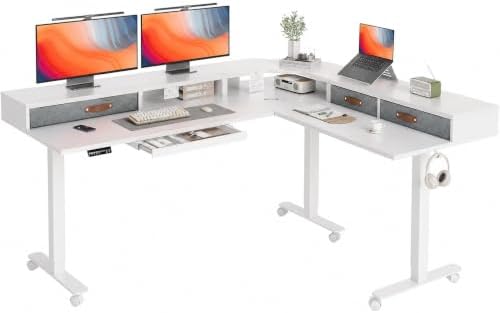 Claiks Dual Motor L Shaped Standing Desk with Drawers, 63inch, White