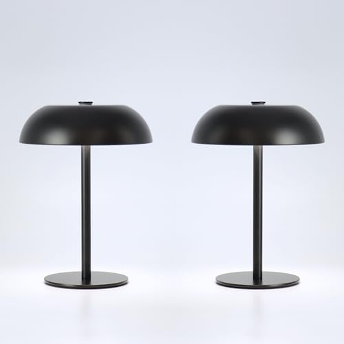 2 Pack Cordless Mushroom Table Lamp, Rechargeable, Dimmable 3 Color, Black