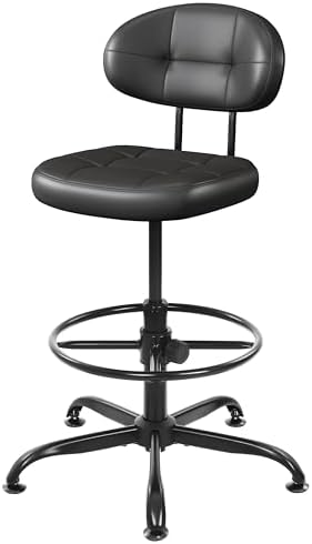 Misolant Armless Drafting Chair, Tall Office Chair no Wheels with Footrest Ring for Standing Desk, Small Faux Leather Executive Chair with Adjustable Height for Bar Counter Desk Black