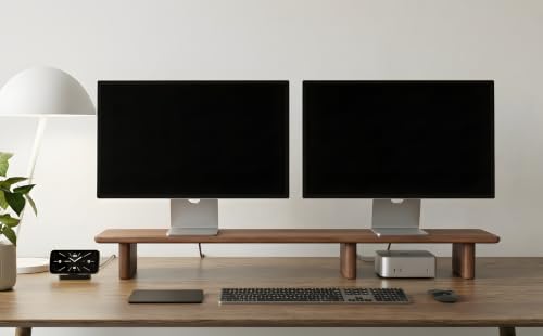 Walnut Dual Monitor Stand Riser - 43.3" Extra Long Wooden Monitor Stand for 2 Monitors, Desk Shelf Organizer for iMac, Laptop & Ultrawide Displays, Natural Wood Grain