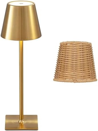 Mr. White Outdoor Waterproof Cordless Wireless Rechargeable Portable Top Touch Battery Operated Powered LED Table Lamp Desk Lamp Lights for Restaurant Kitchen Patio Dinner Dining (Gold)