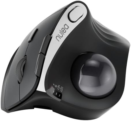 Nulea Wireless Trackball Mouse, 54° Vertical Ergonomic Thumb Control-Black