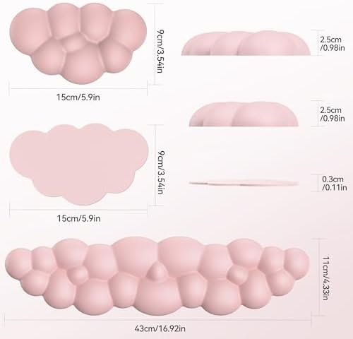 TECKNET Cloud Keyboard Wrist Rest Set, Cloud Wrist Rest with Non-Slip Base, PU Leather Wrist Pad for Keyboard with Ergonomic Memory Foam for Computer Laptop Office Gaming and Pain Relief, Light Pink
