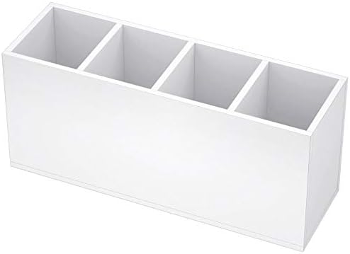 NIUBEE Acrylic Pen Holder 4 Compartments, White Pencil Organizer Cup for Countertop Desk Accessory Storage (White)