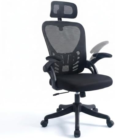 Ergonomic High Back Mesh Office Chair with Adjustable Headrest & Flip Up Armrest, Height Adjustable Swivel Rolling Desk Chair, 300LBS Breathable Computer Task Chair for Home Office(Black)