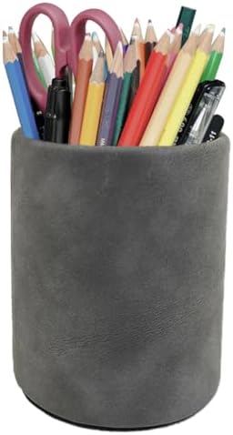 Leather Pen Holder, Dark Gray Pencil Holder, Desktop Elegant Pen Holder for Desk, Stationery Organizer for School Office Home Dorm