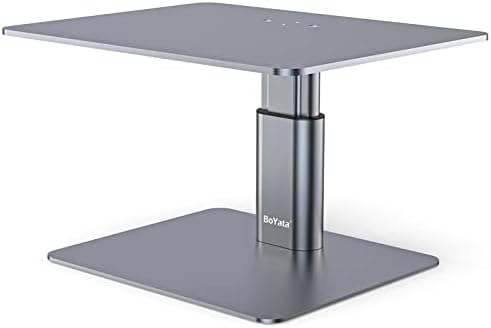 BoYata Monitor Stand, Adjustable Height Metal Desktop Riser, Space Gray