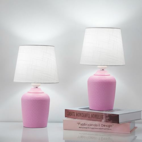 11.8’’ Small Table Lamps Set of 2 for Bedroom Kid’s Room, White & Pink