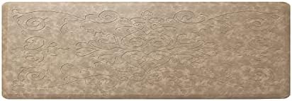 J&V TEXTILES Medallion Embossed Kitchen Mat Cushioned Anti Fatigue Floor Mat, Thick Non Slip Waterproof Kitchen Rugs and Mats, Standing Mat for Kitchen,Floor,Desk,Sink,Laundry, (Beige, 17" X 60")